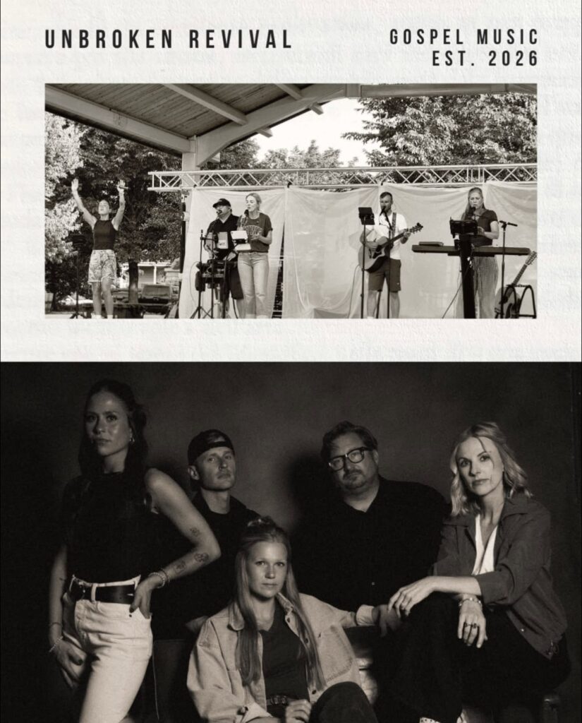 Unbroken Revival, a five-member gospel music band, leading worship outdoors and in a group portrait