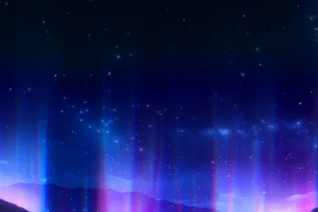Night sky with northern lights over the hills and a bright star shining